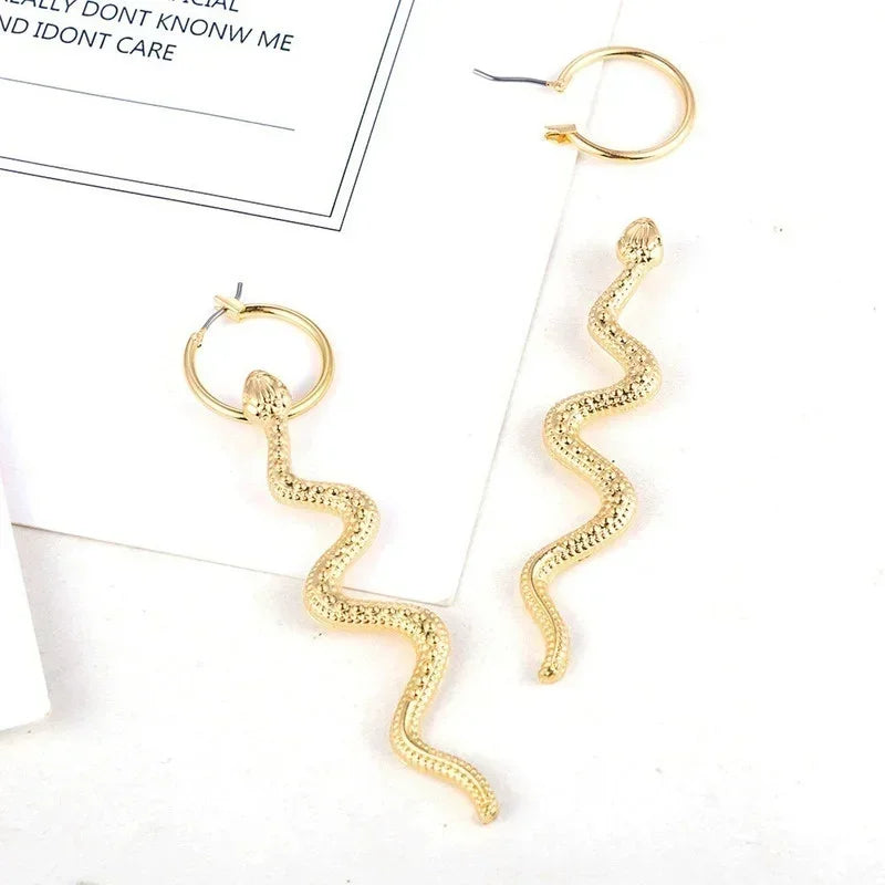 Vintage Gold Long Snake Dangle Earrings | Fashion Jewelry Gift Dangle Earrings Nixie