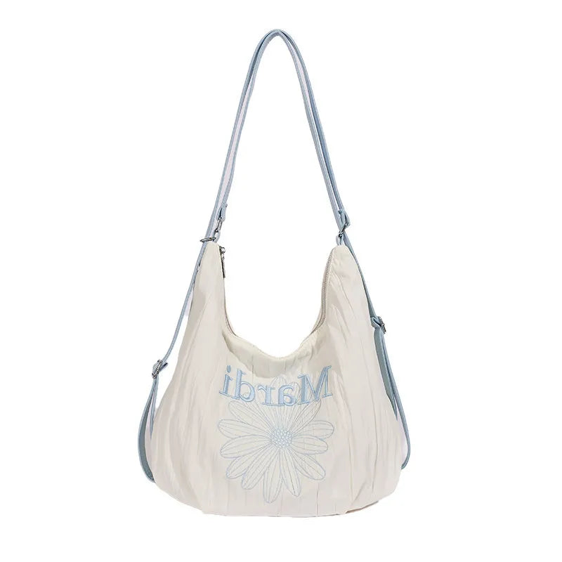 Korean Floral Embroidered Canvas Tote Bag | Large Shoulder Bag Canvas Tote Bag Nixie