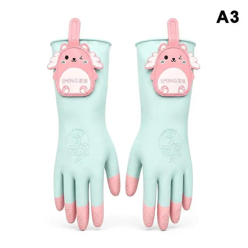 Cute Bear Waterproof PVC Kitchen Gloves – Non-Slip Cleaning Household Cleaning Gloves Nixie A3