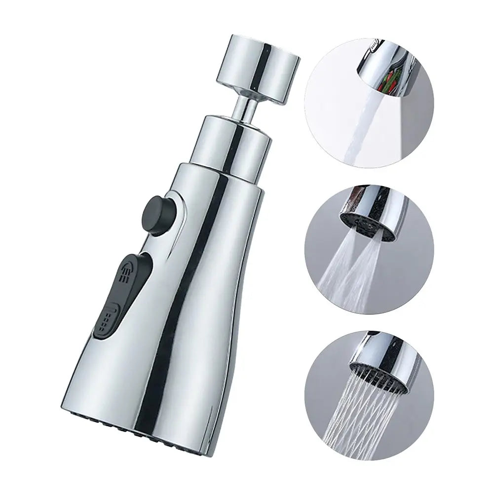 3-in-1 Kitchen Faucet Extender 720° Swivel Water-Saving Sprayer Faucet Extender Nixie 1Pc Silver