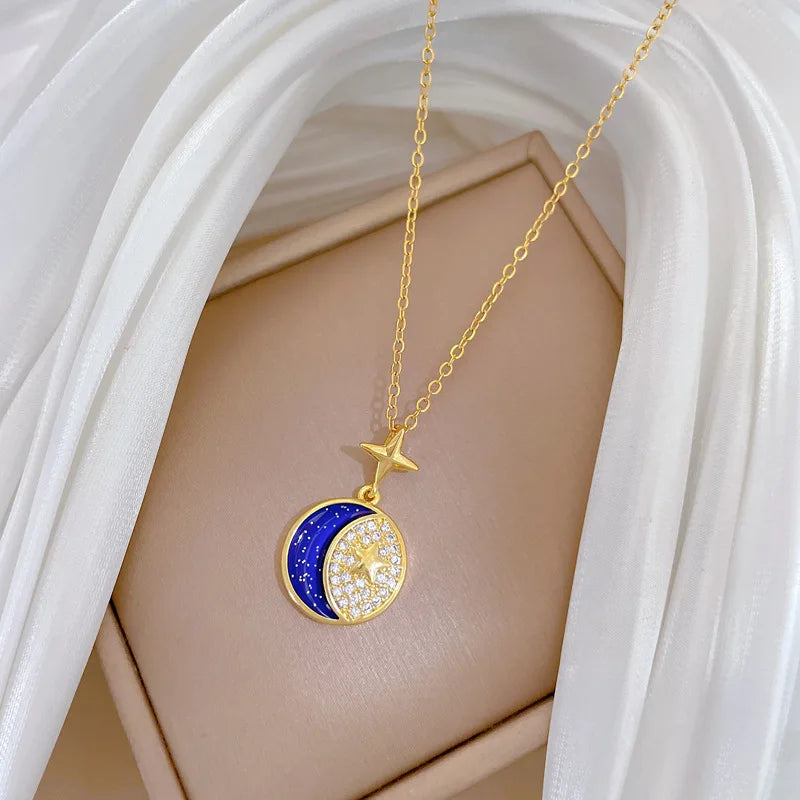 Starry Sky Pendant Necklace | Gold Stainless Steel Clavicle Chain Pendant Necklace Nixie