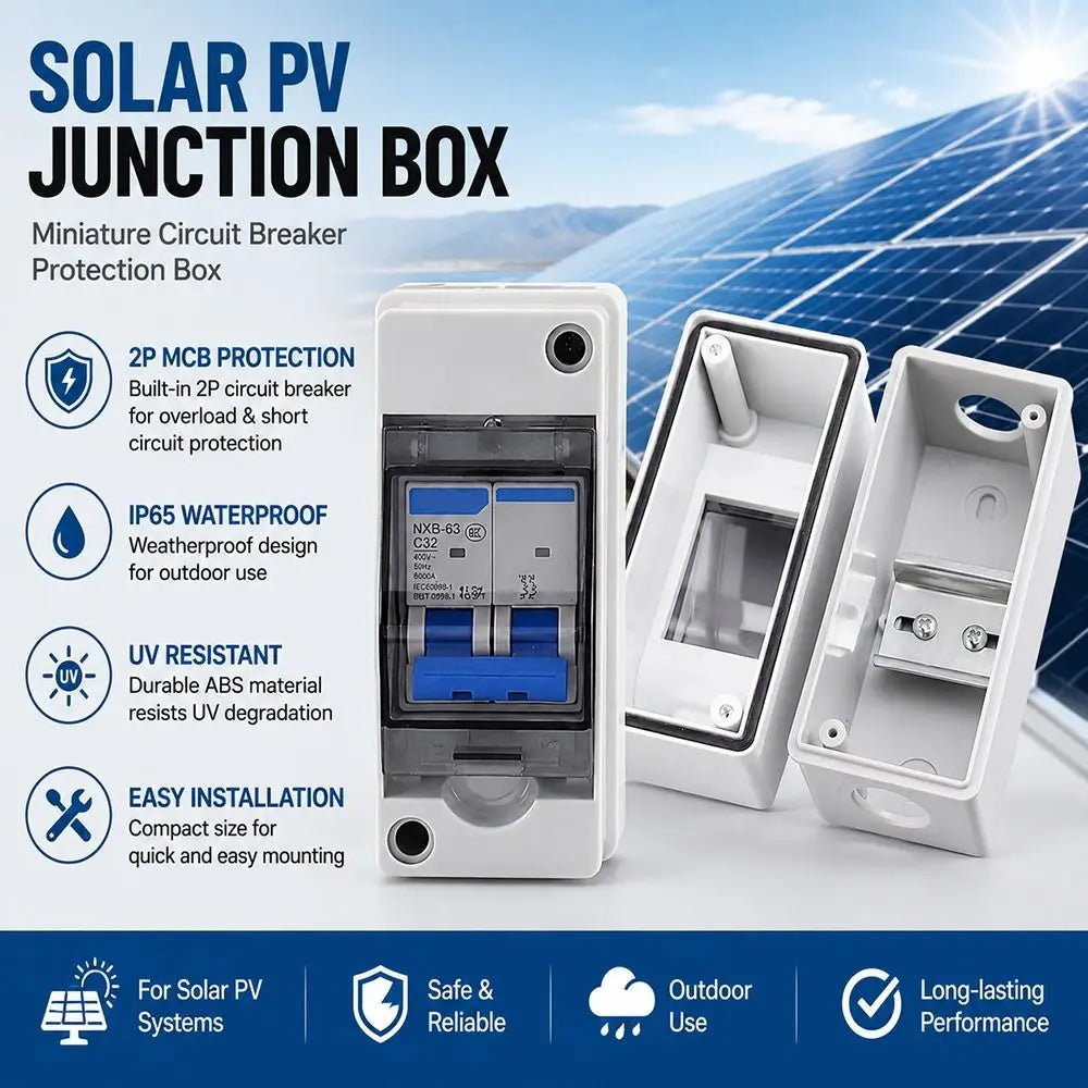 HT-2 IP65 Waterproof Distribution Box 2 Way Solar Junction Box Waterproof Breaker Box Nixie