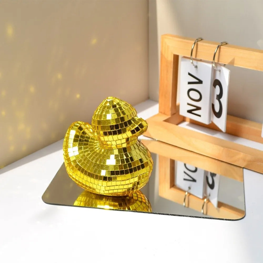 Disco Ball Duck Ornament – Mirror Glass Desktop Decor Decorative Figurine Nixie