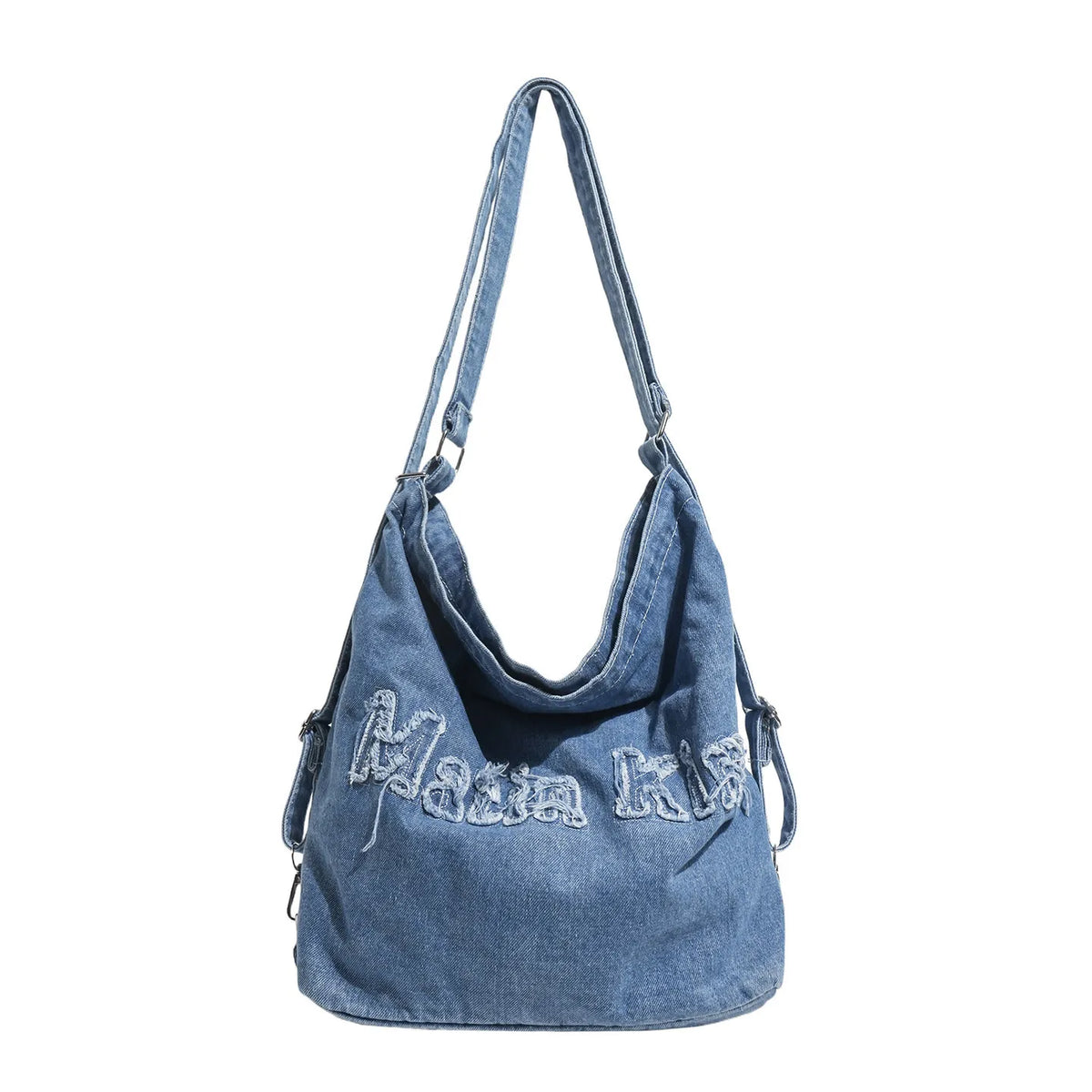 Women's Washed Denim Embroidered Backpack Tote | Nixie Bag