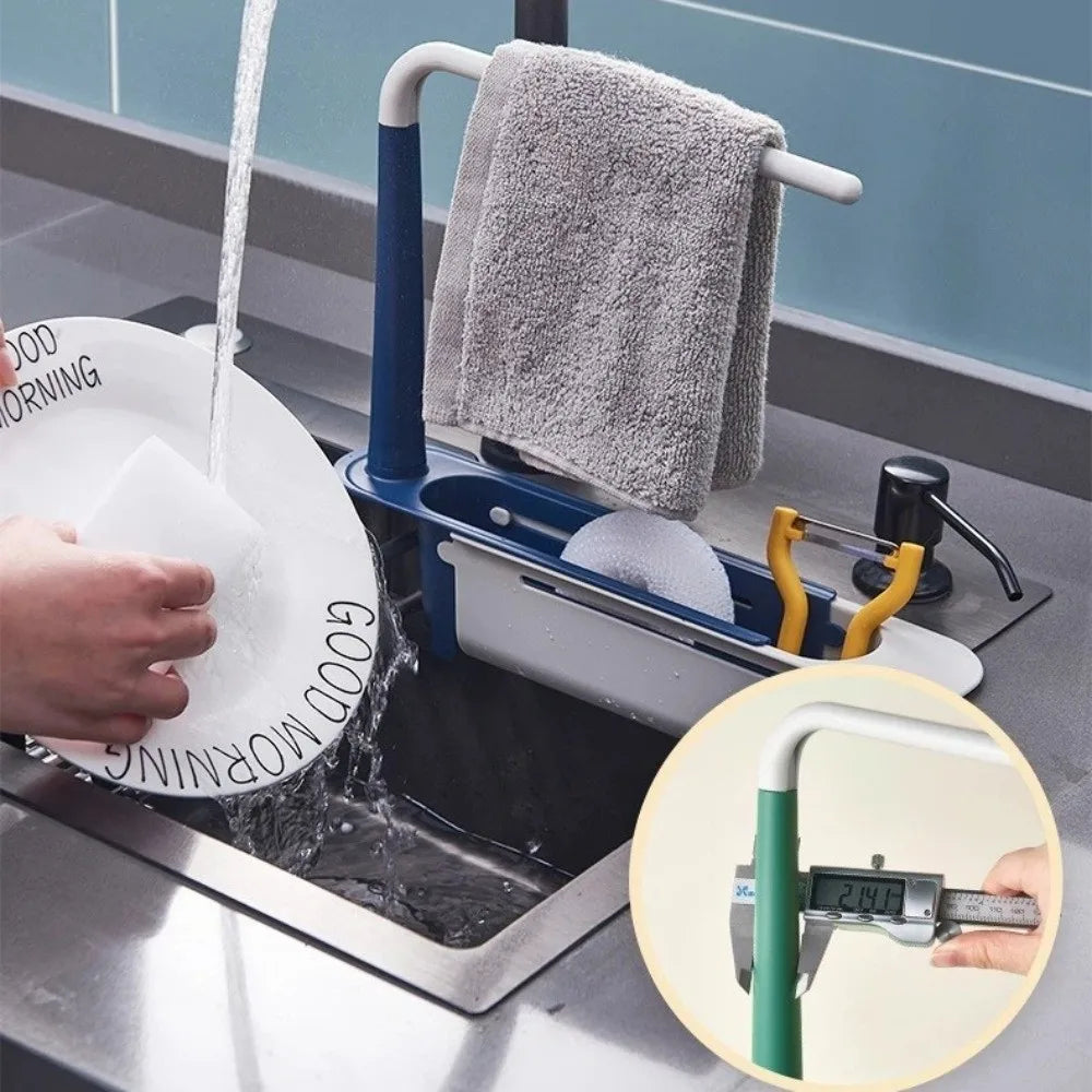 Expandable Kitchen Sink Organizer with Drainer Basket & Towel Rack Sink Shelf Organizer Nixie