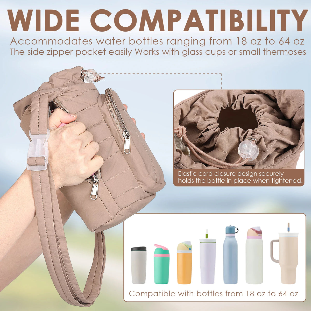Crossbody Water Bottle Carrier Bag with Phone Pocket Bottle Carrier Bag Nixie