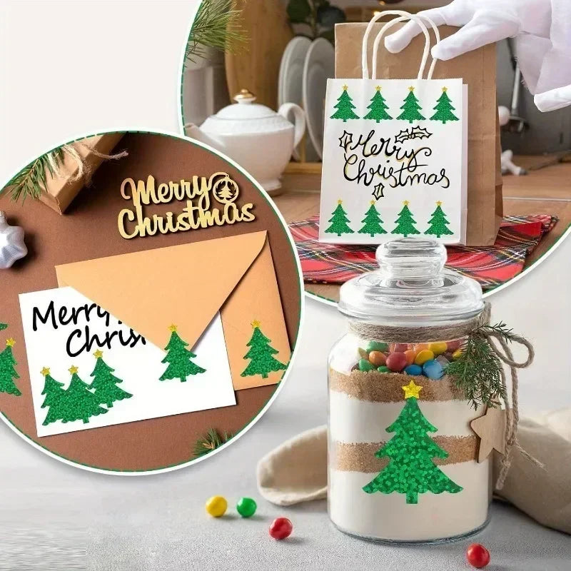 500Pcs Laser Christmas Tree Stickers – Waterproof Sealing Labels