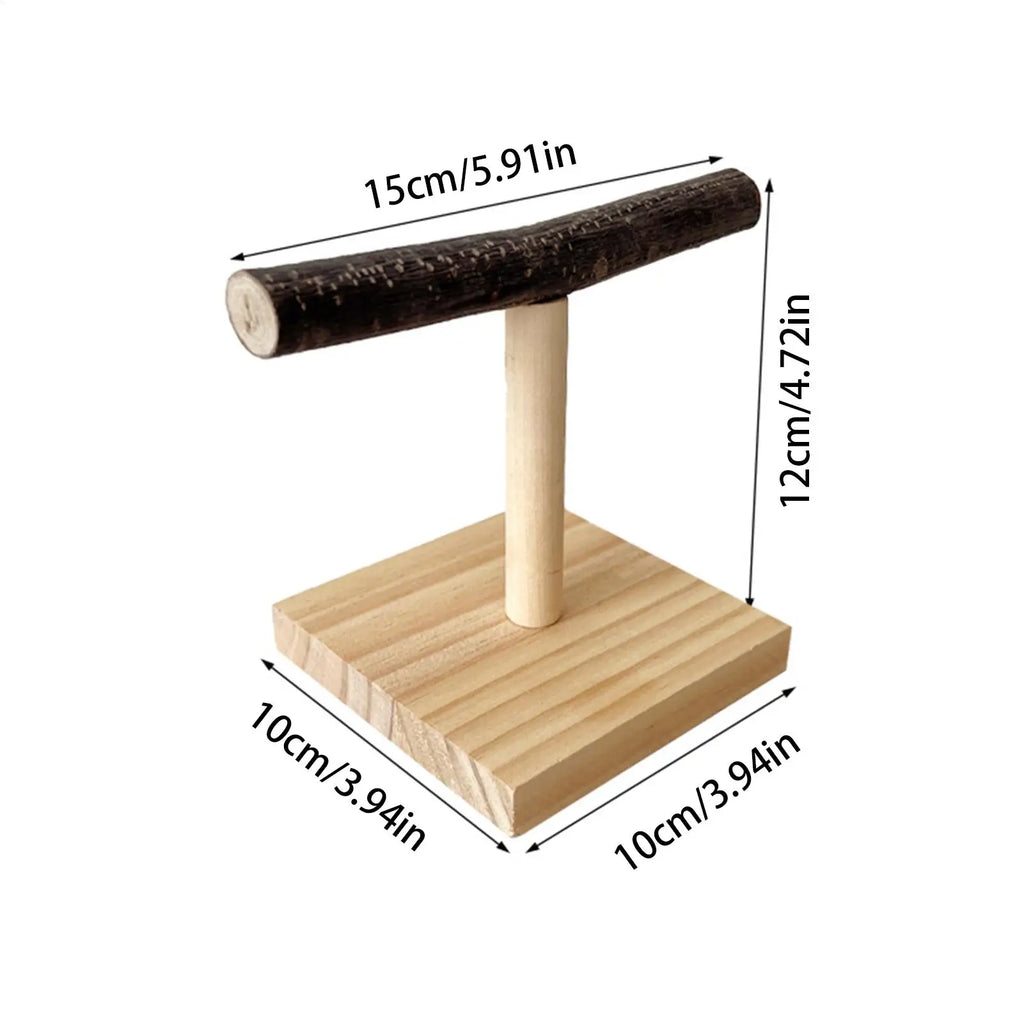 Natural Wood T-Shape Parrot Perch Stand | Desktop Bird Station Bird Perch Stand Nixie