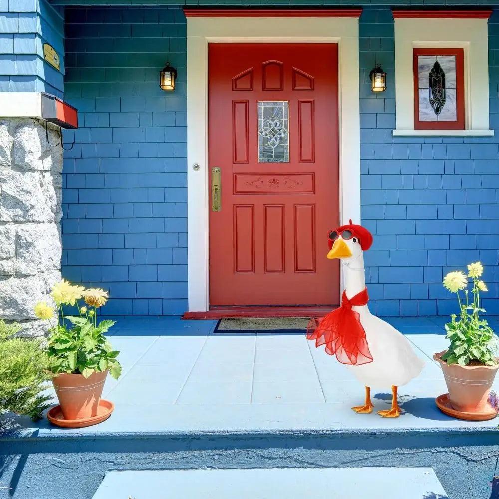 French Porch Goose Outfit Set – Funny Garden Costume Décor Goose Statue Costume Nixie