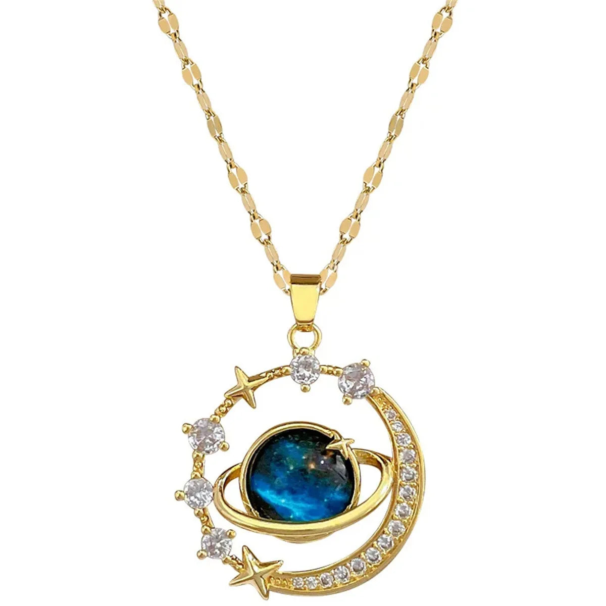 Star & Moon Pendant Necklace – Gold Zircon Clavicle Chain Pendant Necklace Nixie