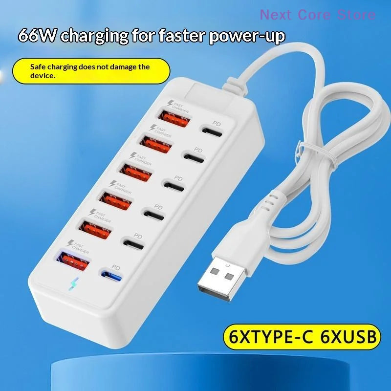 12-in-1 USB Charging Station – 6 USB-A & 6 USB-C Fast Charger USB Charging Station Nixie