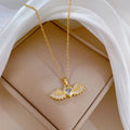 Angel Wings Pendant Necklace – Gold Stainless Steel & Zircon Pendant Necklace Nixie XL1509 40cm