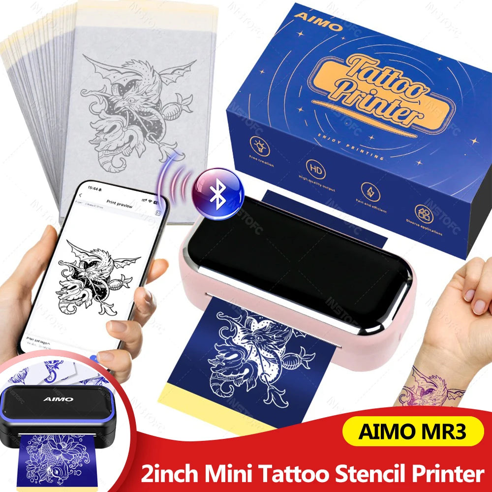 AIMO MR3 Mini Wireless Thermal Tattoo Stencil Printer 80mm