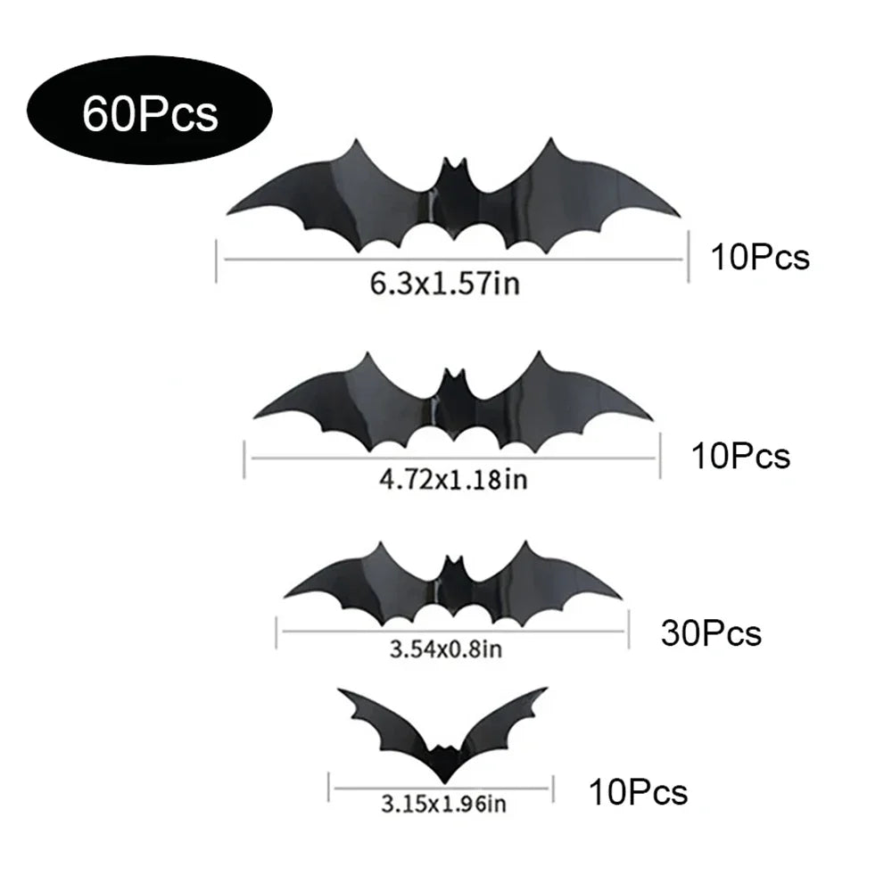3D Halloween Bat Wall Stickers – Black PVC Bat Decorations Halloween Wall Stickers Nixie 60pcs Black Bat