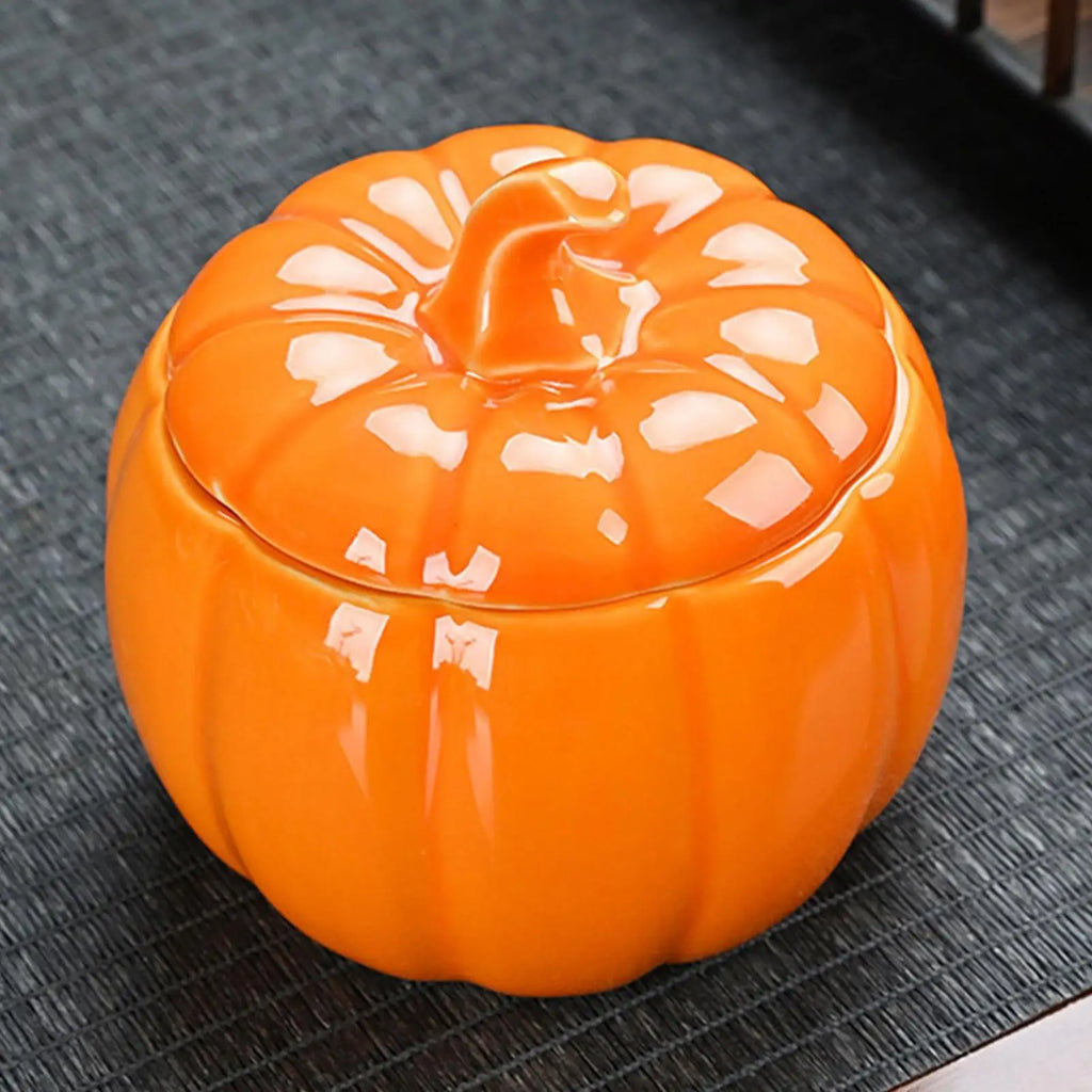 Halloween Ceramic Pumpkin Jar with Lid | Candy & Tea Storage