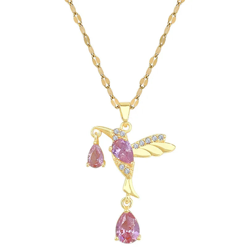 Diamond Bird Pendant Necklace | Gold Stainless Steel Clavicle Pendant Necklace Nixie