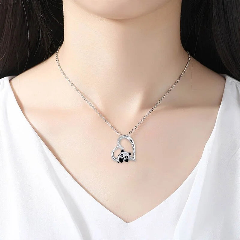 Panda Heart Pendant Necklace – Cute Animal Charm Gift for Women Pendant Necklace Nixie