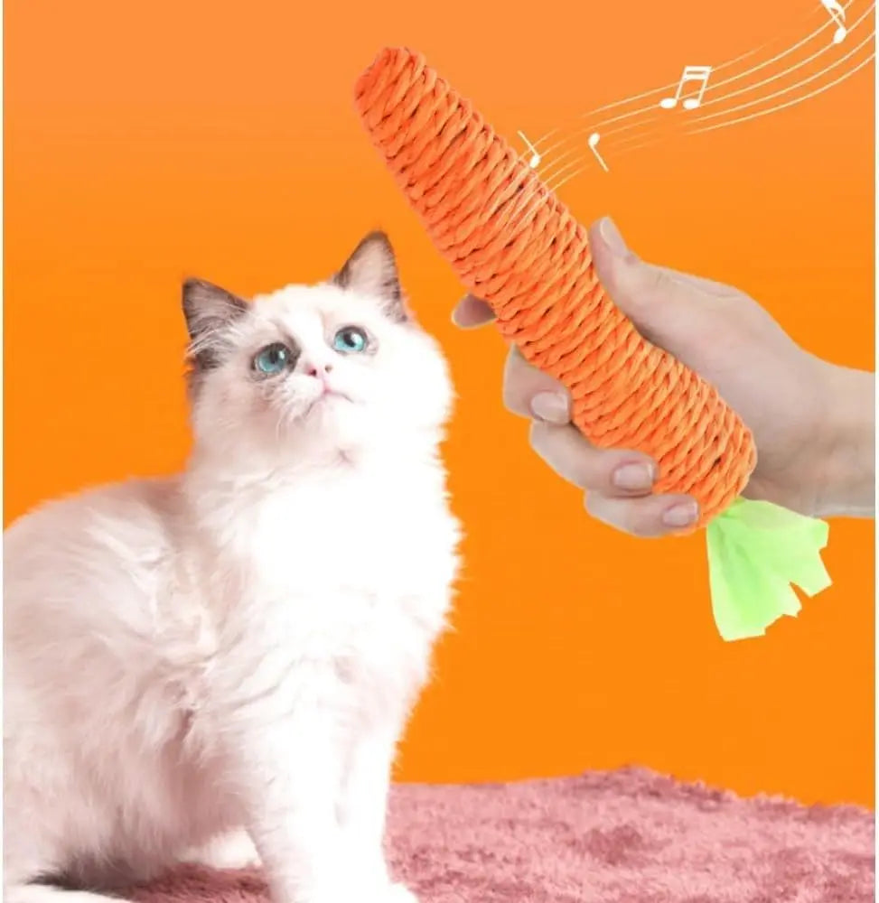 Carrot Cat Teaser Toy – Sisal Hemp Rope with Sound | Nixie Cat Teaser Toy Nixie