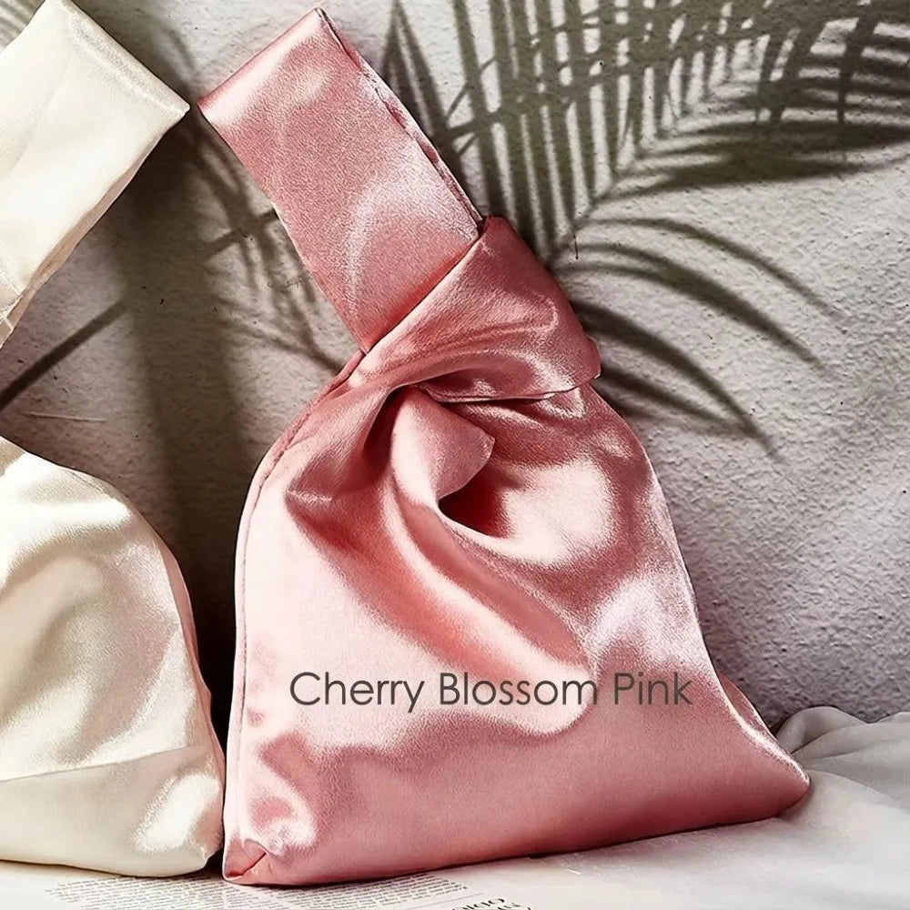 Japanese Knot Wrist Bag Faux Silk Satin Tote Handbag Women Wrist Tote Handbag Nixie