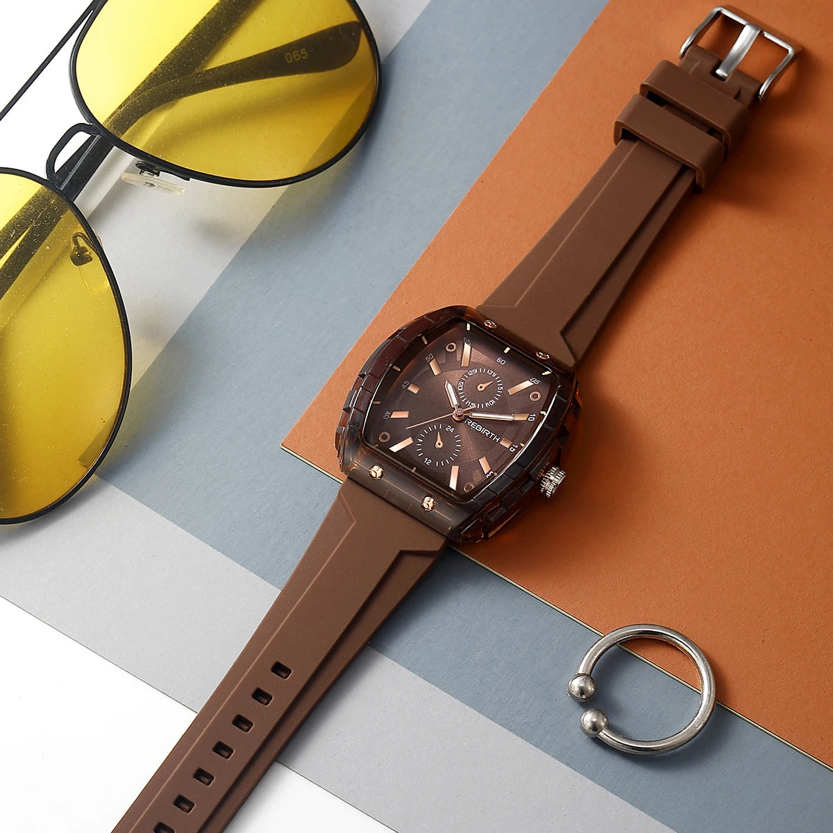 REBIRTH Casual Quartz Watch – Minimalist Tonneau Silicone Band Casual Quartz Watch Nixie