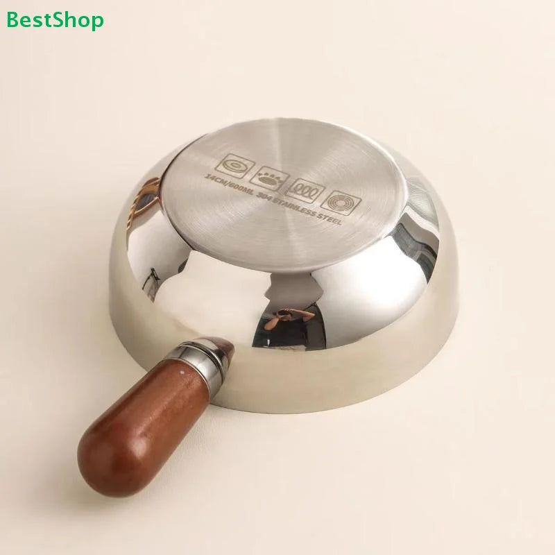 Stainless Steel Saucepan Wooden Handle – Induction & Gas Compatible Stainless Steel Saucepan Nixie