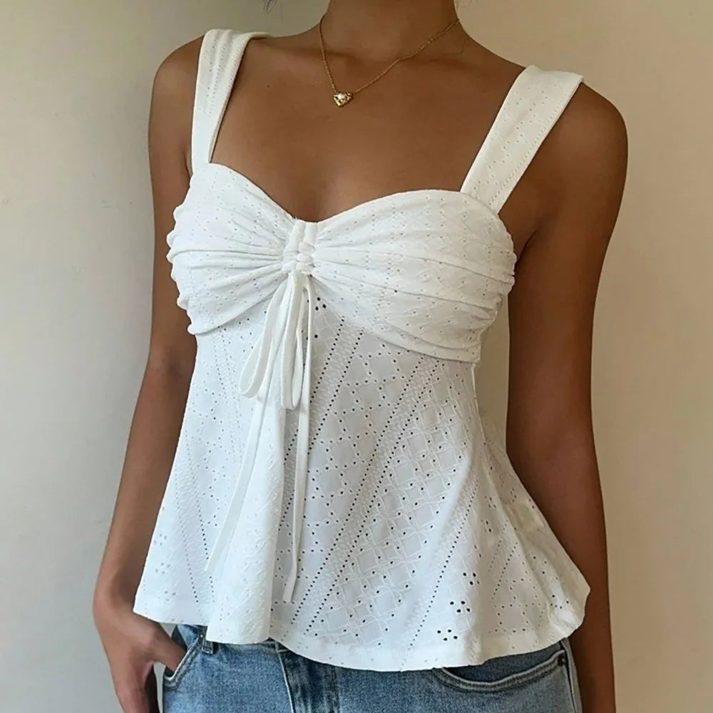 Women's Backless Bow Knot Pleated A-Line Tank Top Vest Women's Tank Top Nixie White L