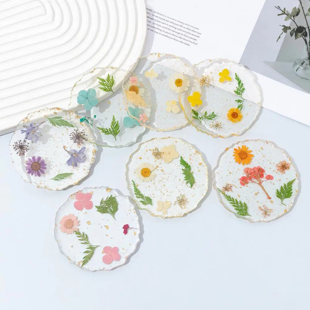 Dried Flower Resin Coaster | Heat-Resistant Gold Edge Cup Mat Decorative Coaster Nixie