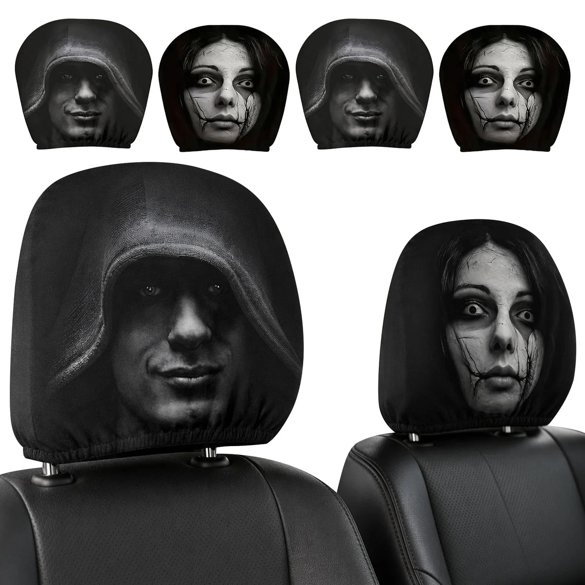 4-Pack Ghost Face Car Headrest Covers – Halloween Car Décor Car Headrest Covers Nixie