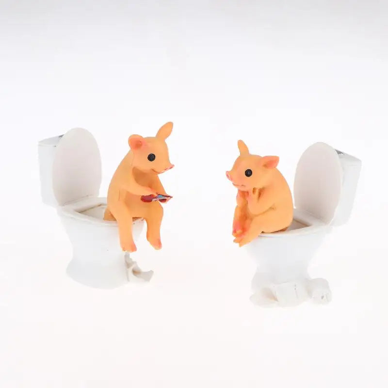 Funny Pig on Toilet Resin Figurine – Whimsical Home Decor Resin Figurine Nixie