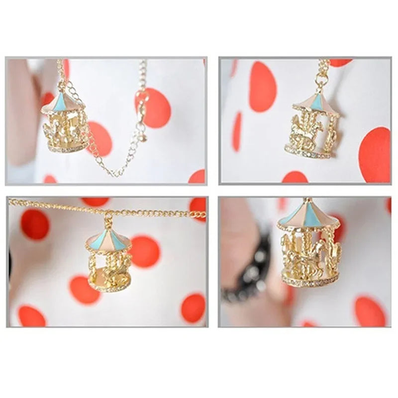 Enamel Carousel Horse Charm Pendant Sweater Necklace