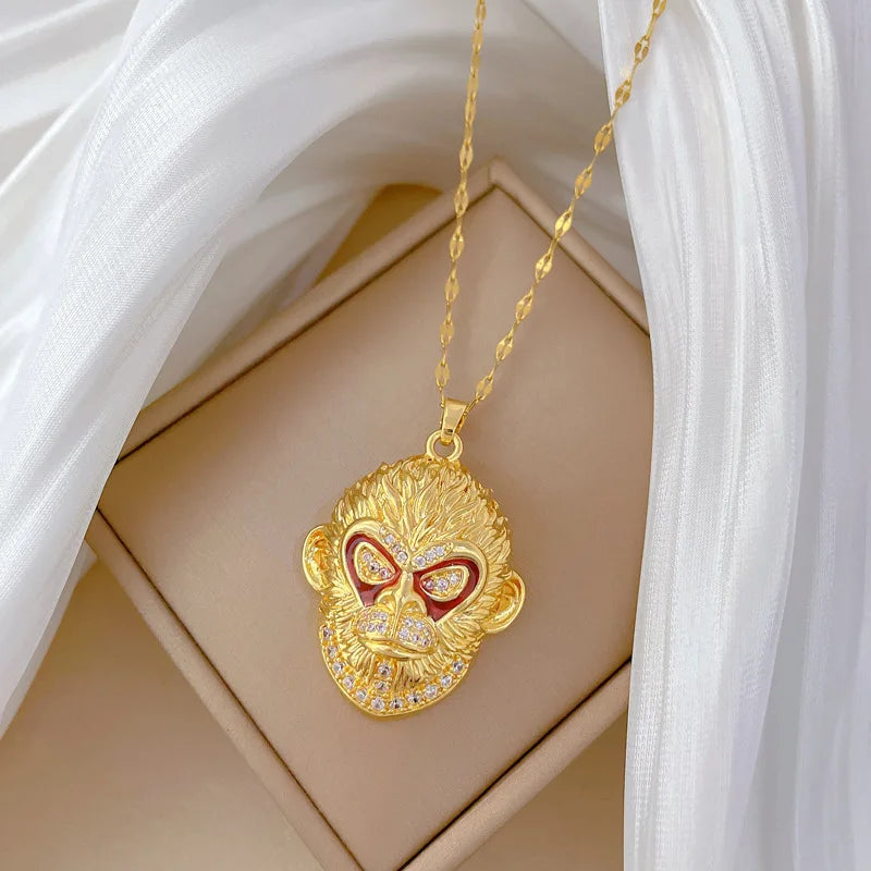Monkey King Pendant Necklace – Gold Plated Stainless Steel