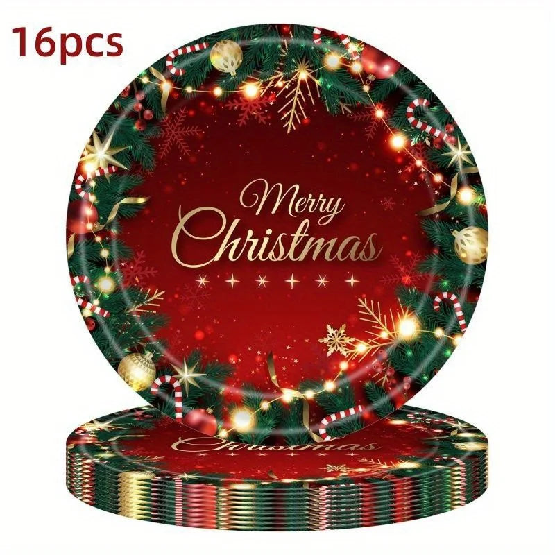 Christmas Disposable Tableware 12pc – Red & Green Party Supplies Disposable Party Tableware Nixie 9-inch paper tray
