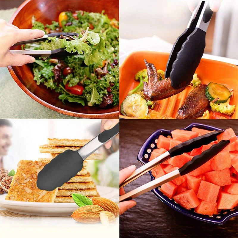 Silicone BBQ Tongs 7" & 9" Stainless Steel Locking Kitchen Set Kitchen Cooking Tongs Nixie