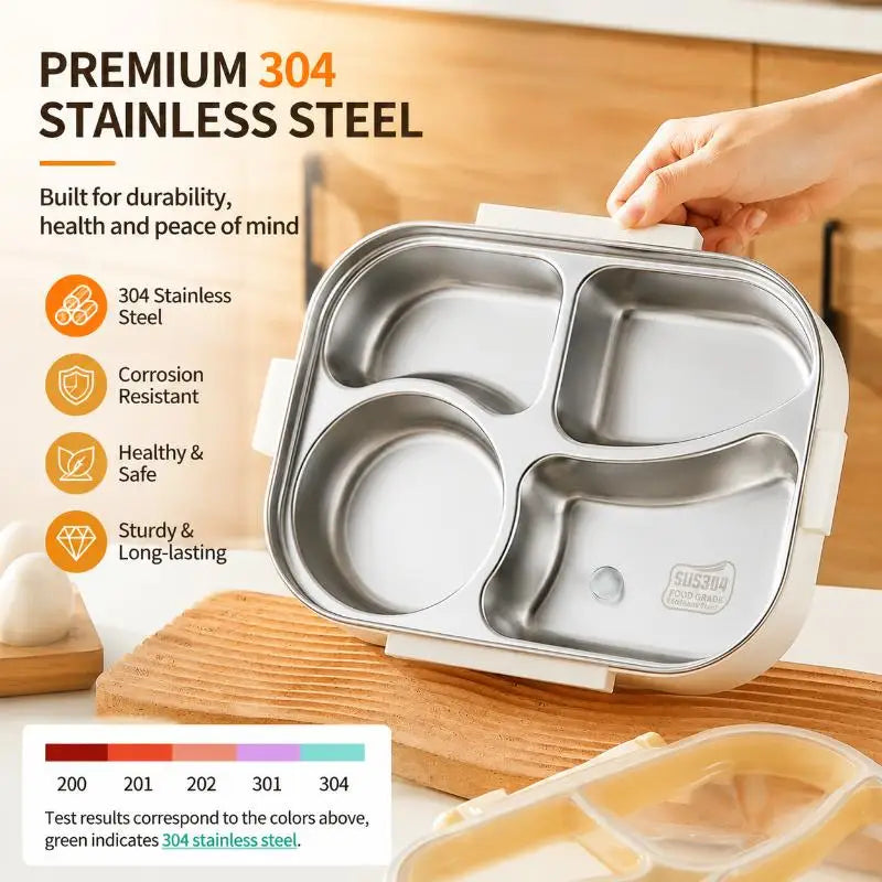 304 Stainless Steel Bento Lunch Box – 4 Compartment Leak-Proof Bento Lunch Box Nixie