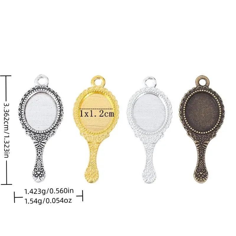 10PCS Antique Engraved Mini Mirror Charms – Retro Alloy Pendants