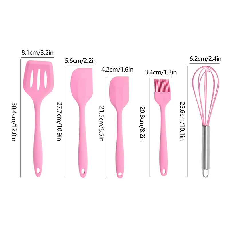 5-Piece Silicone Kitchen Utensil Set – Spatula, Whisk & Brush Silicone Utensil Set Nixie