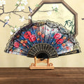 Spanish Folding Fan Black Floral Lace Trim Dance Prop Gift Folding Hand Fan Nixie Red Peony