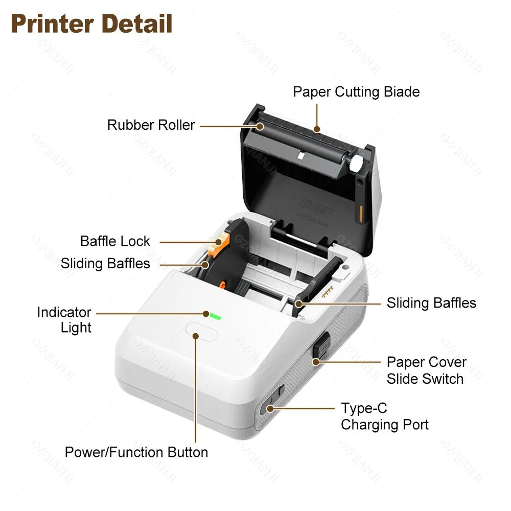 3CKMZONE P2 Mini Bluetooth Thermal Label Printer – Inkless
