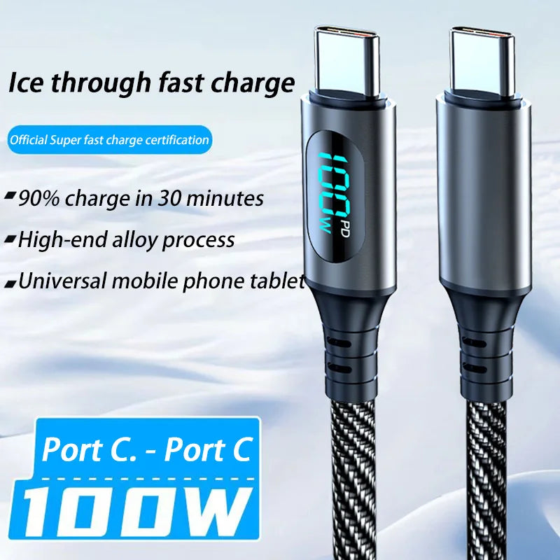120W USB-A to USB-C Fast Charge Cable with LED Display