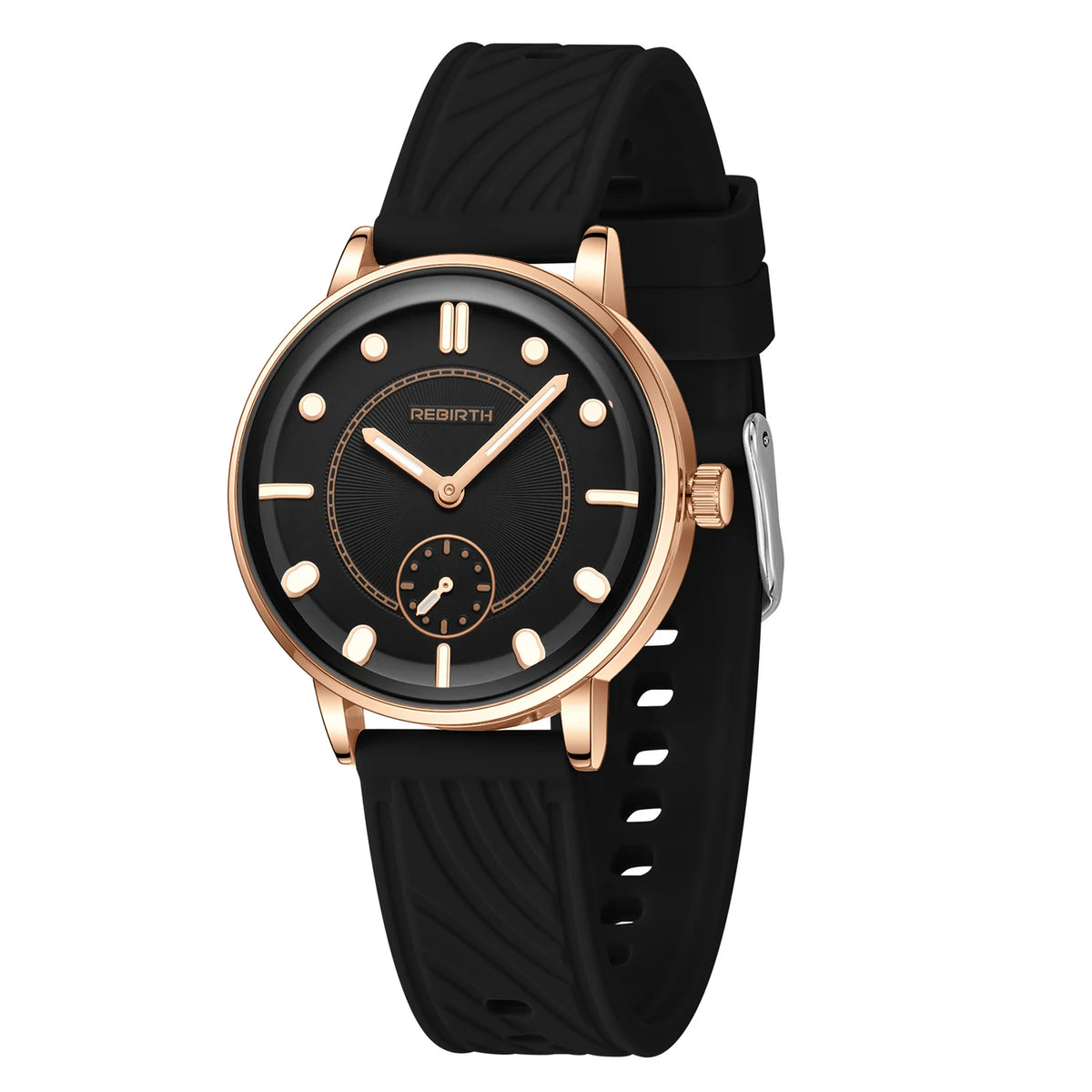 REBIRTH Cute Silicone Strap Quartz Watch – Minimalist Style Silicone Strap Watch Nixie black