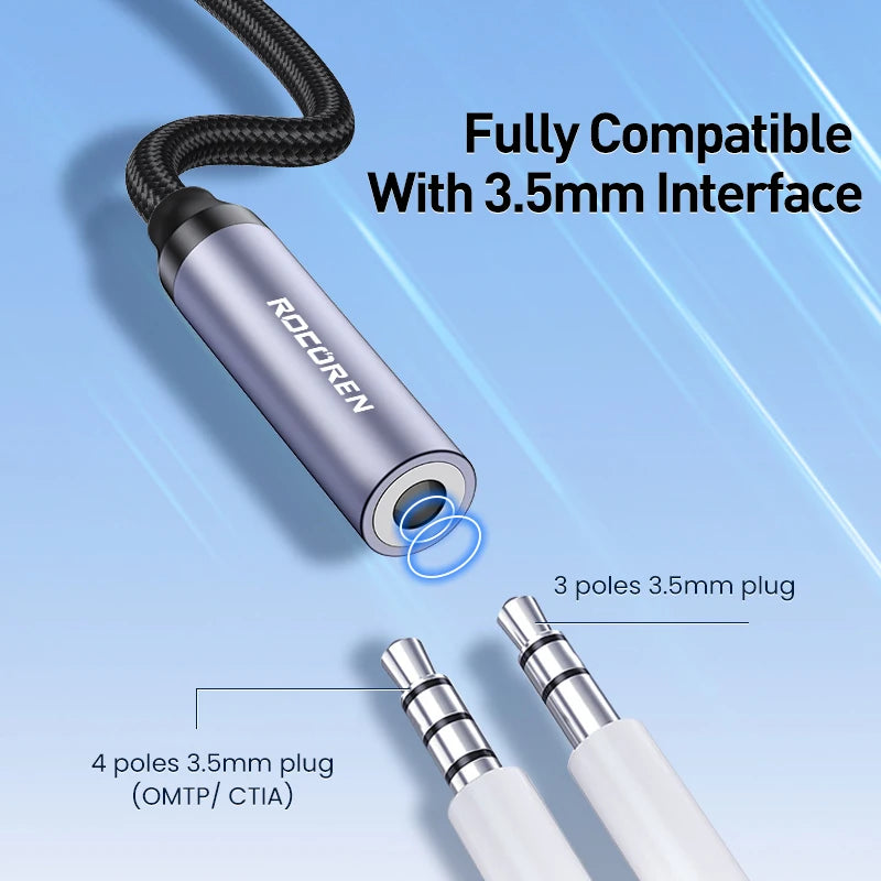 Rocoren USB-C to 3.5mm Audio Adapter – DAC AUX Headphone Cable Audio Adapter Cable Nixie