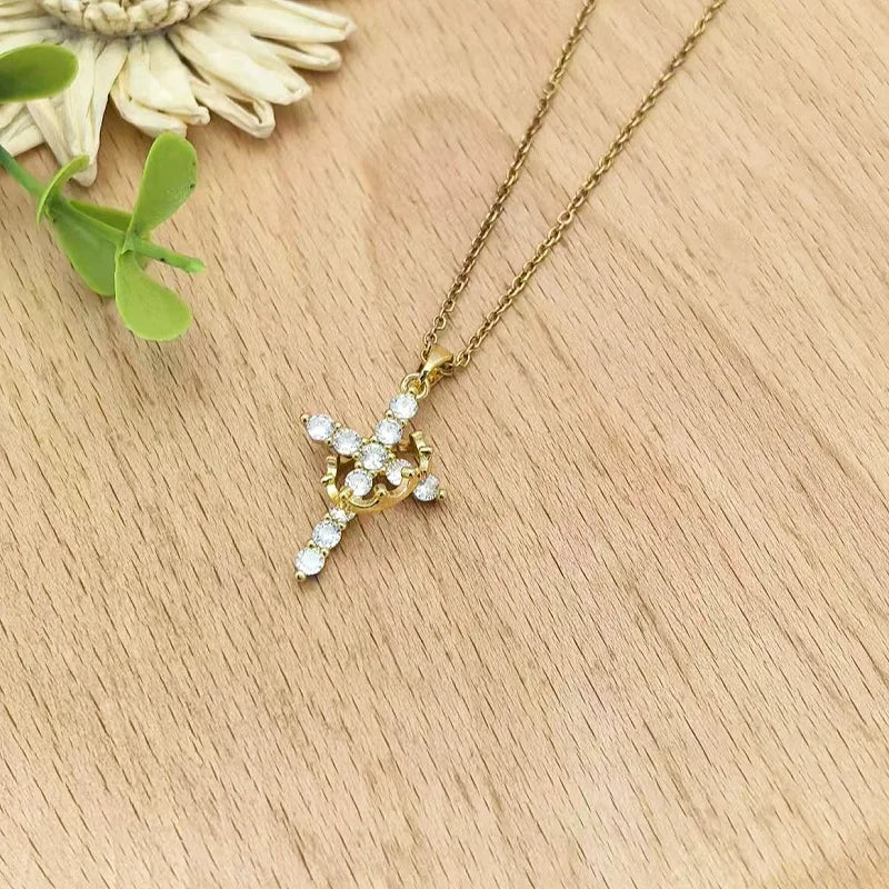 Gold Cross Pendant Necklace for Women | Minimalist Collarbone Cross Pendant Necklace Nixie