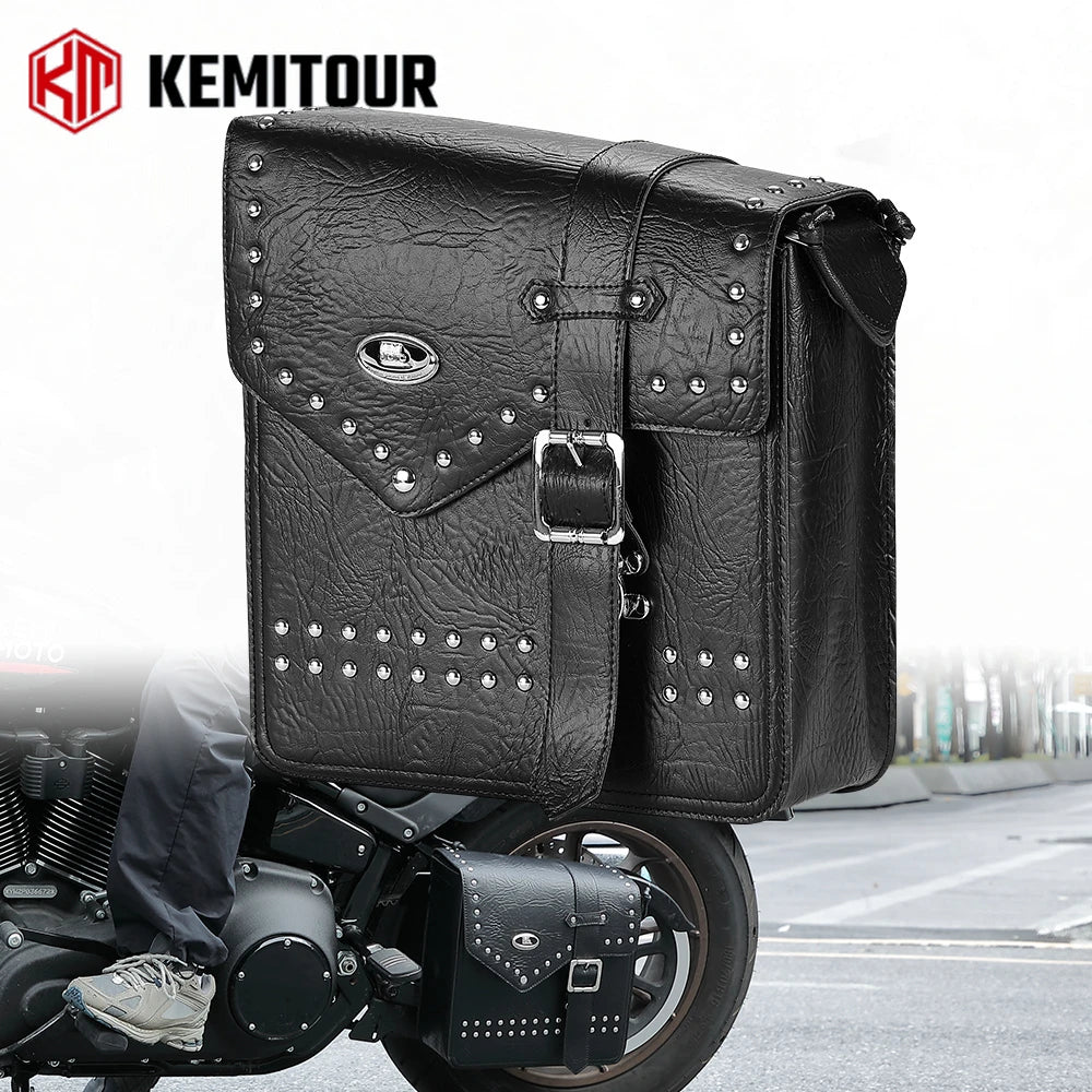 KEMITOUR 12L Motorcycle Swingarm Bag Waterproof PU Leather Side Bag Motorcycle Swingarm Bag Nixie