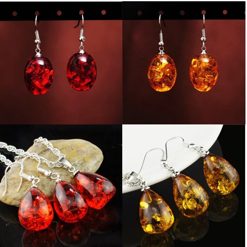 Baltic Amber Teardrop Jewelry Set – Necklace & Earrings Jewelry Set Nixie
