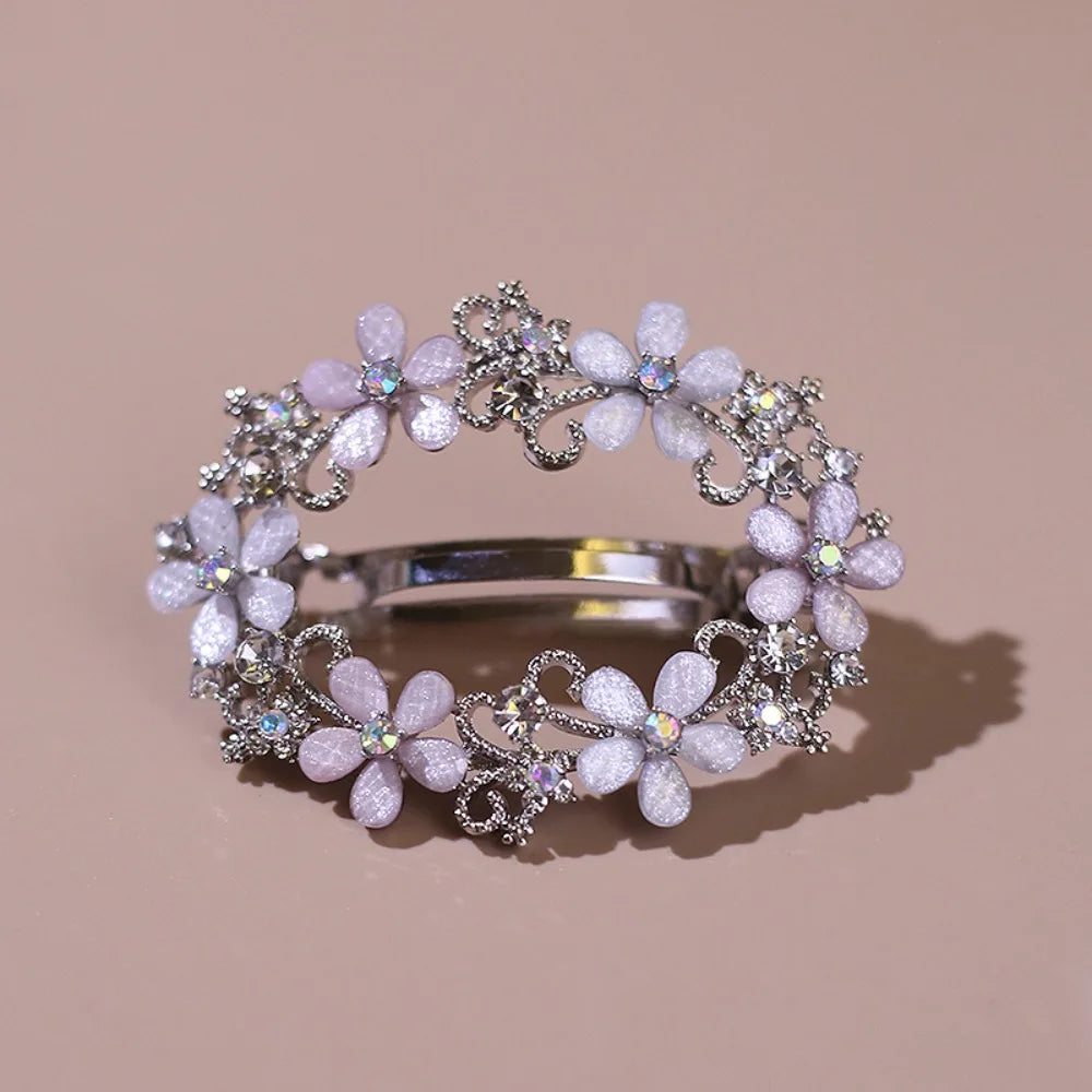 Korean Oval Floral Crystal Hairpin – Zircon Spring Barrette Crystal Hair Barrette Nixie Pink White