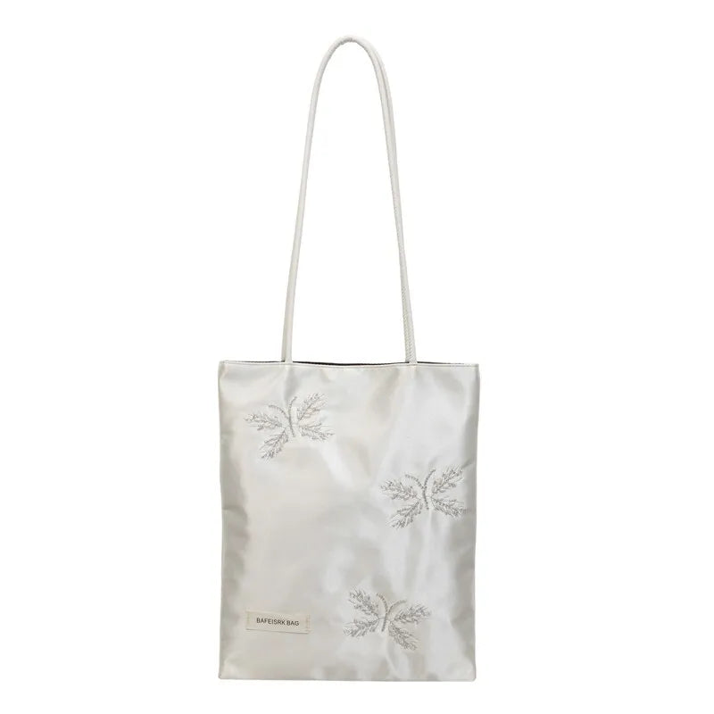 Butterfly Flower Embroidered Canvas Tote Bag – Large Shoulder Embroidered Tote Bag Nixie Off-white