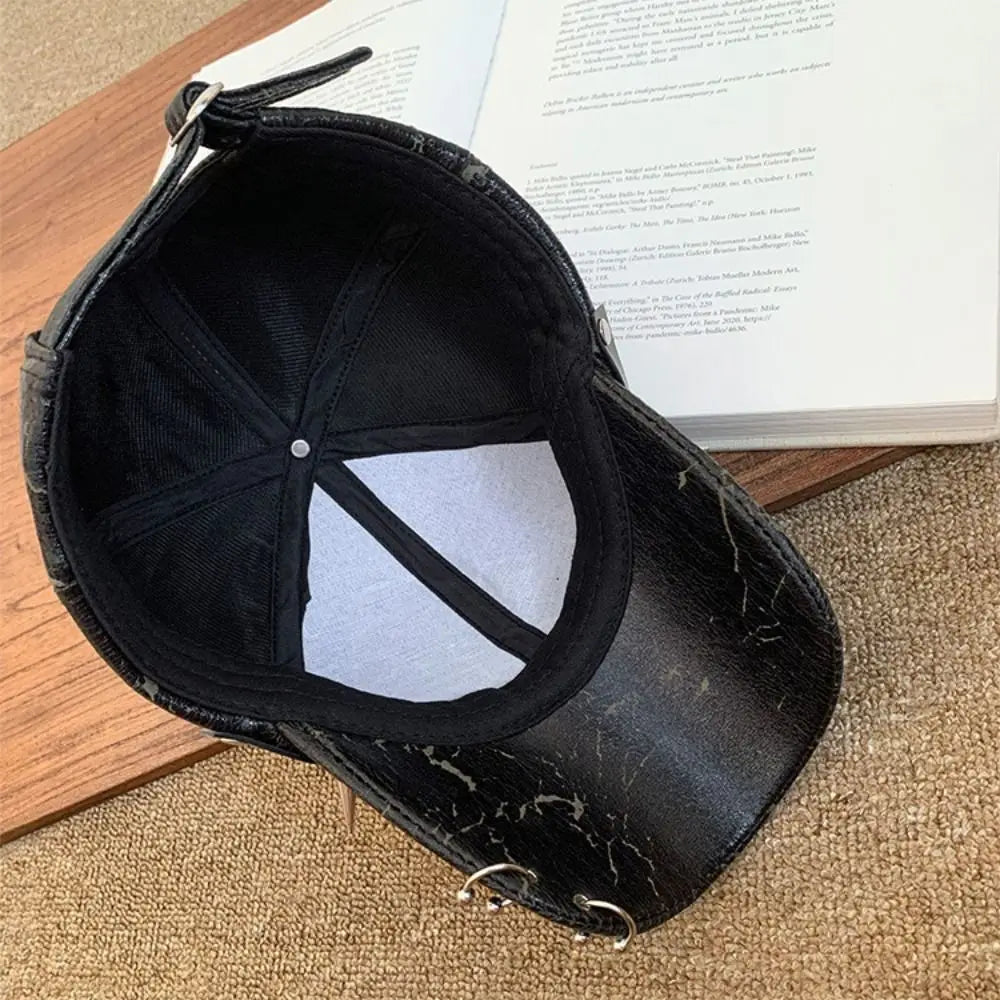 Retro Punk Doberman Dog Ears PU Leather Baseball Cap Unisex Baseball Cap Nixie