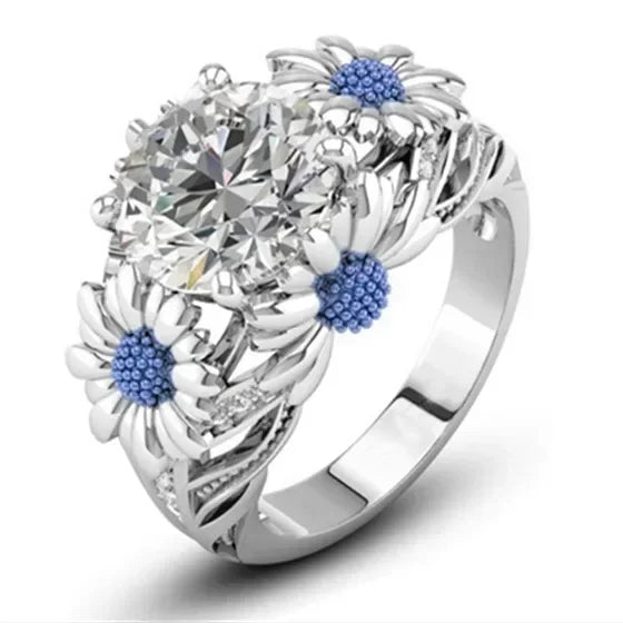 Women's Daisy Zircon Silver Ring | Light Blue White | Sizes 6–10 Fashion Ring Nixie