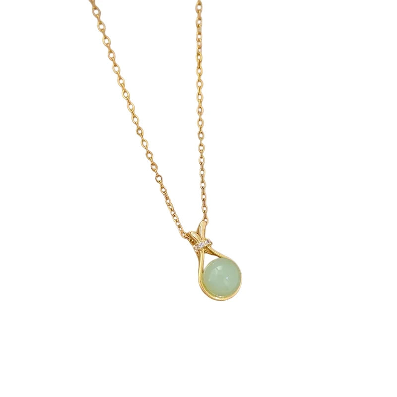Green Copper Pendant Necklace | Stainless Steel Clavicle Chain