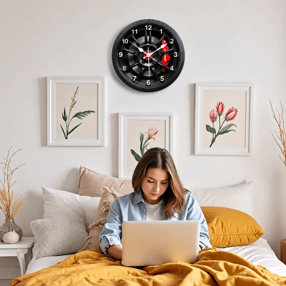 Silent Motorcycle Wheel Hub Wall Clock | 20/25/30cm Quartz